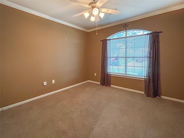 1314 Varese Dr, Pearland, TX 77581 - unfurnished room featuring light colored carpet, crown molding, a ceiling fan, and baseboards