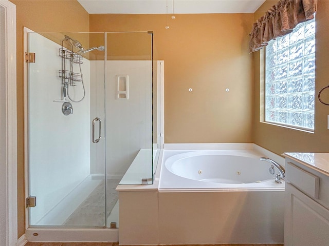 1314 Varese Dr, Pearland, TX 77581 - full bath with a stall shower, a whirlpool tub, and vanity