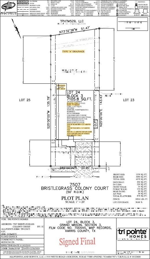 7507 Bristlegrass Colony Ct, Cypress, TX 77433 - survey map / technical document