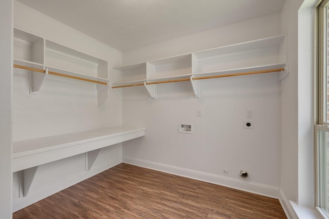 1208 Robinsville Ct, College Station, TX 77845 - laundry area featuring washer hookup, hookup for an electric dryer, gas dryer hookup, and dark wood-style floors