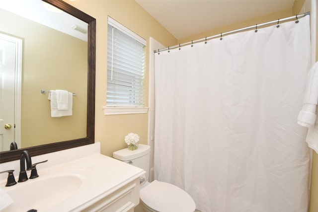 1623 Heddon Falls Dr, Sugar Land, TX 77479 - bathroom featuring vanity, toilet, and a shower with curtain
