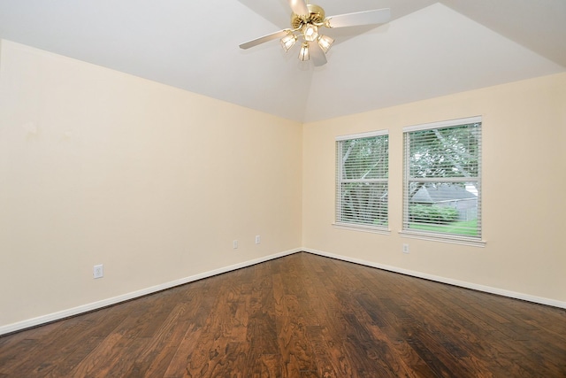 1623 Heddon Falls Dr, Sugar Land, TX 77479 - spare room featuring lofted ceiling, baseboards, a ceiling fan, and wood finished floors