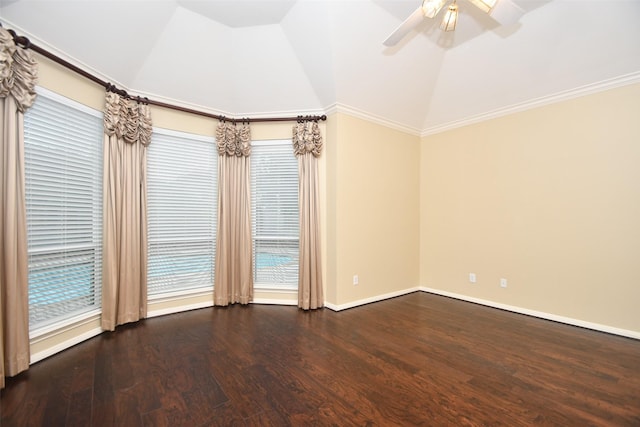 1623 Heddon Falls Dr, Sugar Land, TX 77479 - spare room with wood finished floors, vaulted ceiling, ceiling fan, and baseboards