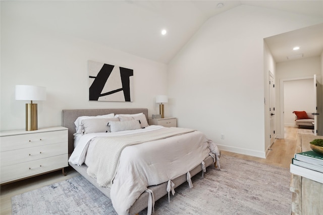 3735 Lydia St, Houston, TX 77021 - bedroom with lofted ceiling, light wood-style flooring, recessed lighting, and baseboards