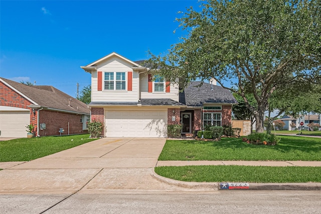 4223 Warwick Dr, Pasadena, TX 77504 - traditional-style house with brick siding, a front lawn, an attached garage, and concrete driveway