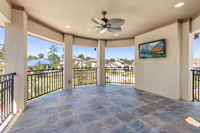 13 Pleasant Shadows Dr, Spring, TX 77389 - view of patio featuring a residential view and ceiling fan
