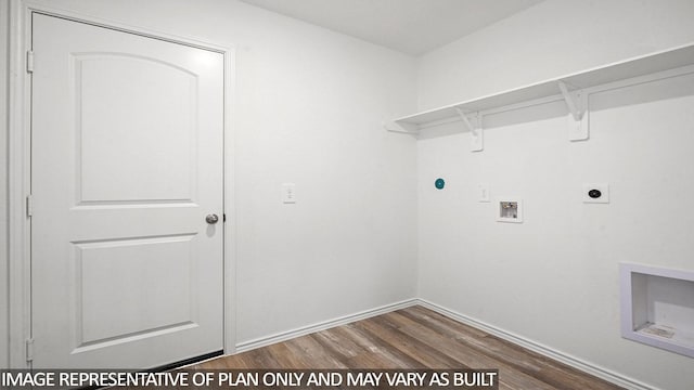 1354 Heather Rosewood Ln, Conroe, TX 77301 - laundry area with washer hookup, electric dryer hookup, wood finished floors, and baseboards