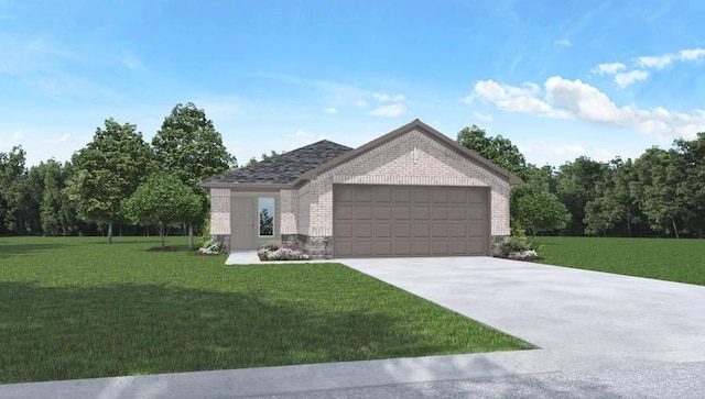 1354 Heather Rosewood Ln, Conroe, TX 77301 - view of front of property with brick siding, a front yard, a garage, and concrete driveway