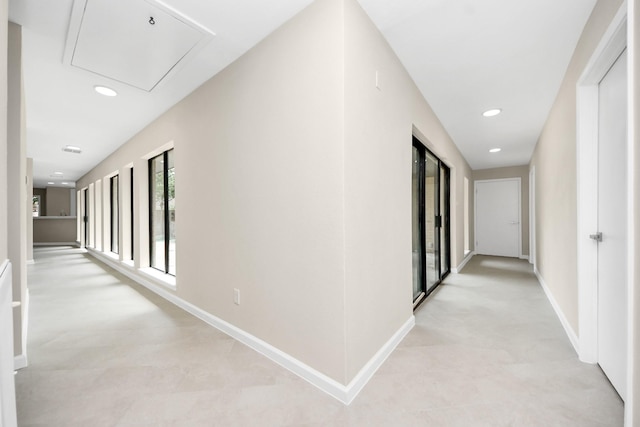 15707 Steamboat Ln, Houston, TX 77079 - hall featuring attic access, recessed lighting, and baseboards