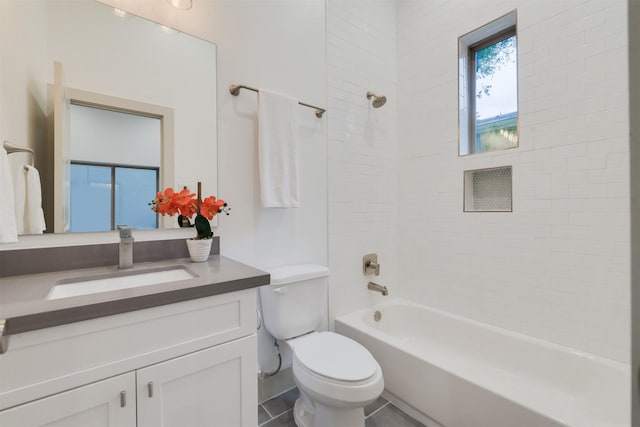1414 Wichman St, Houston, TX 77007 - bathroom with toilet, vanity,  shower combination, and tile patterned floors
