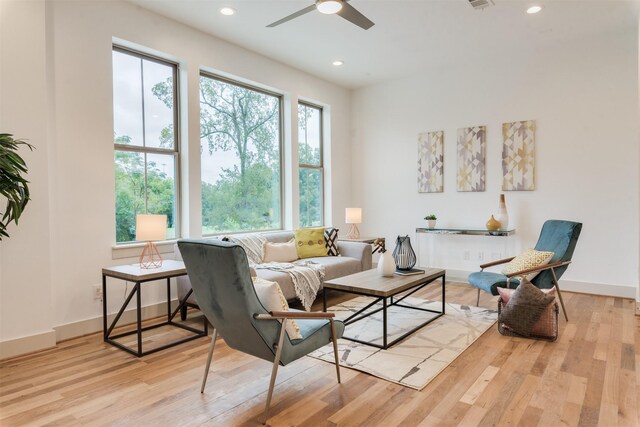 1414 Wichman St, Houston, TX 77007 - living area with wood finished floors, a ceiling fan, recessed lighting, and baseboards