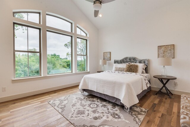 1414 Wichman St, Houston, TX 77007 - bedroom with wood finished floors, baseboards, a ceiling fan, recessed lighting, and high vaulted ceiling