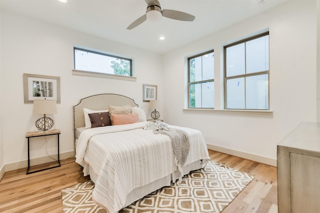 1414 Wichman St, Houston, TX 77007 - bedroom with wood finished floors, baseboards, recessed lighting, and ceiling fan