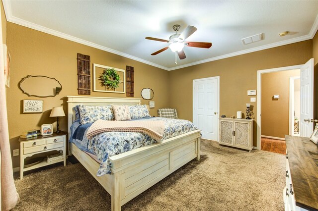 2714 San Marco Ln, League City, TX 77573 - bedroom featuring ornamental molding, carpet flooring, and ceiling fan