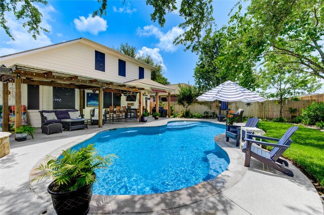 2714 San Marco Ln, League City, TX 77573 - view of swimming pool featuring an outdoor hangout area, a fenced backyard, and a patio area