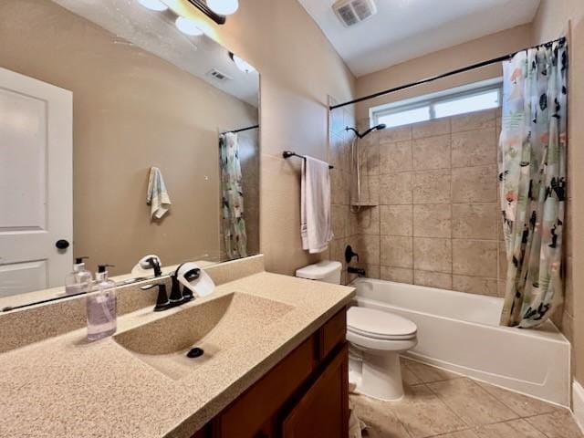 10410 Hatcher Dr, Katy, TX 77494 - full bathroom with vanity, tile patterned flooring, shower / tub combo with curtain, and toilet
