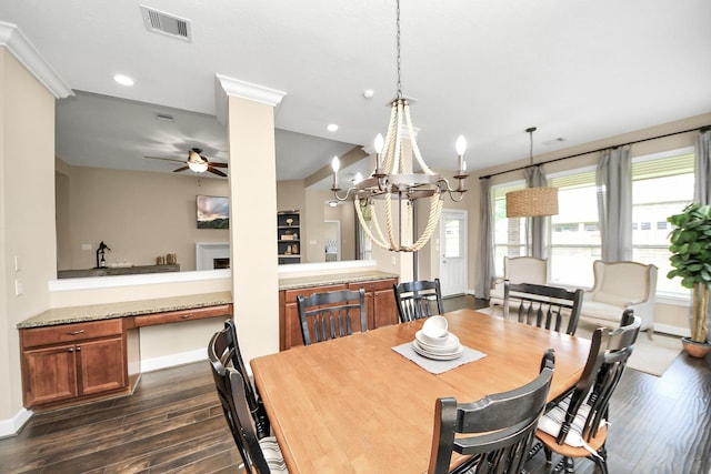 14006 Alex Landing Dr, Humble, TX 77396 - dining space featuring dark wood finished floors, baseboards, a ceiling fan, recessed lighting, and a chandelier