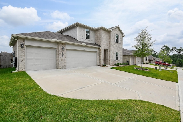 12324 Carib Crossing Ln, Conroe, TX 77304 - traditional home with concrete driveway, brick siding, a front lawn, and an attached garage