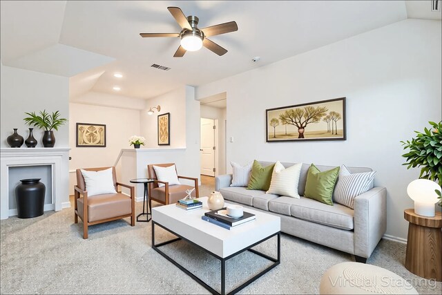 12324 Carib Crossing Ln, Conroe, TX 77304 - living area with ceiling fan, baseboards, and light carpet