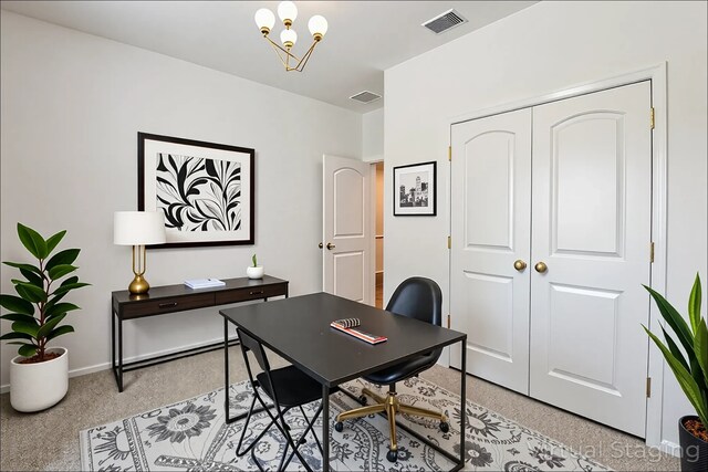 12324 Carib Crossing Ln, Conroe, TX 77304 - office space with a chandelier, baseboards, and dark aggregate flooring