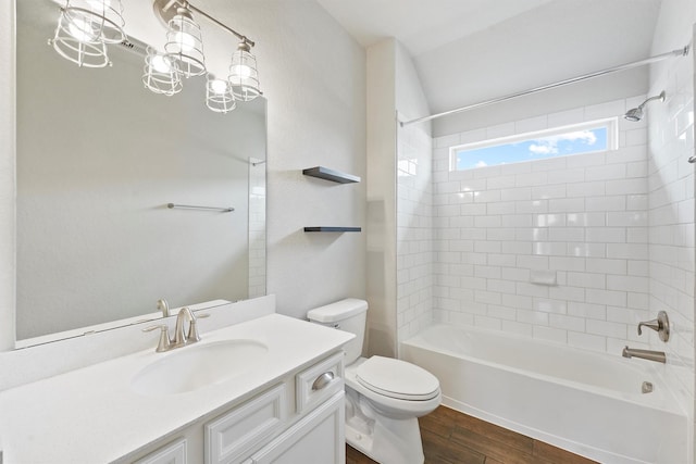 4430 Lone Alcove Dr, Spring, TX 77386 - bathroom with wood finished floors, vanity, toilet, and tub / shower combination