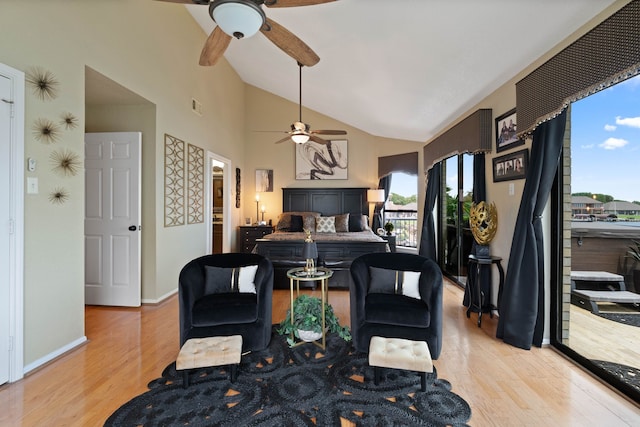 2117 Gunwale Cir, Willis, TX 77318 - bedroom featuring vaulted ceiling, light wood-type flooring, baseboards, and a ceiling fan