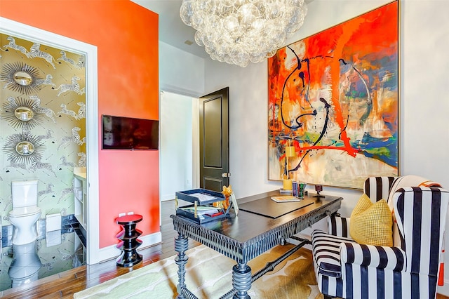2221 Welch St Unit 601, Houston, TX 77019 - office space with a chandelier, wood finished floors, and baseboards