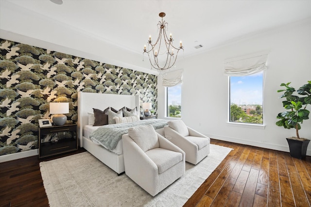 2221 Welch St Unit 601, Houston, TX 77019 - bedroom with baseboards, a chandelier, and hardwood / wood-style floors
