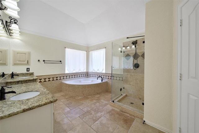 3006 Nickleby Ct, Katy, TX 77494 - full bath with a garden tub, a shower stall, double vanity, and stone tile floors