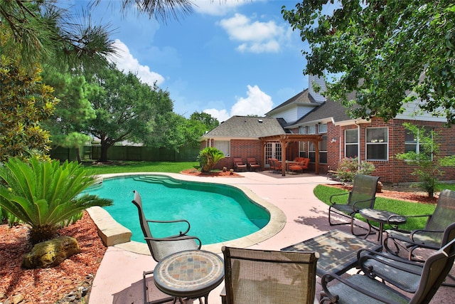 3006 Nickleby Ct, Katy, TX 77494 - view of swimming pool featuring a pergola, a patio, and a fenced backyard
