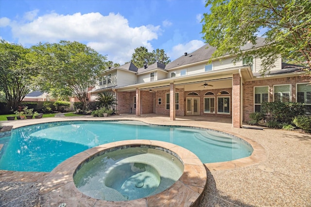 1615 Lake Wilderness Ln, Kingwood, TX 77345 - view of pool featuring a patio, a pool with connected hot tub, and ceiling fan