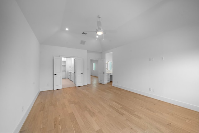 224 W 23rd St Unit B, Houston, TX 77008 - unfurnished bedroom with baseboards, light wood-type flooring, connected bathroom, high vaulted ceiling, and recessed lighting