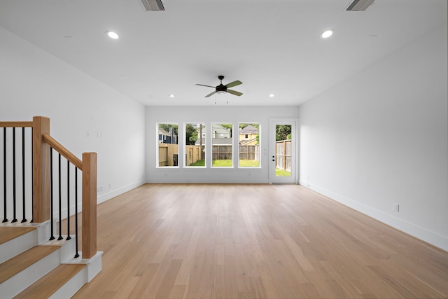 224 W 23rd St Unit B, Houston, TX 77008 - unfurnished living room featuring ceiling fan, recessed lighting, light wood finished floors, and baseboards