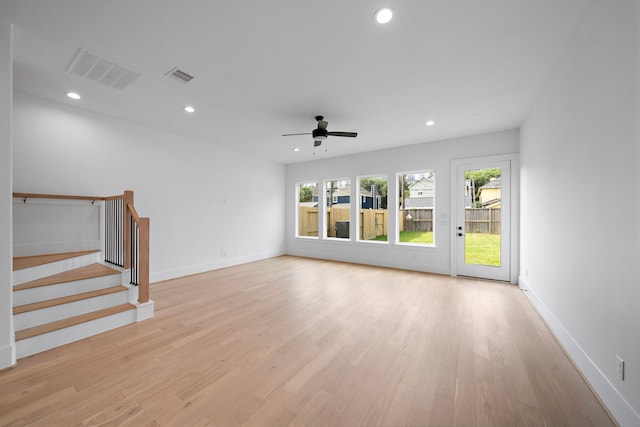 224 W 23rd St Unit B, Houston, TX 77008 - unfurnished living room featuring recessed lighting, light wood-type flooring, baseboards, and ceiling fan