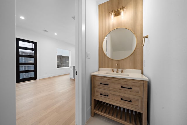 224 W 23rd St Unit B, Houston, TX 77008 - bathroom with vanity, wood finished floors, and recessed lighting