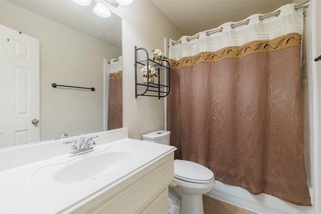 8714 Ridgebury Cir, Houston, TX 77095 - full bathroom with vanity, toilet, tile patterned floors, a textured wall, and shower / bath combo