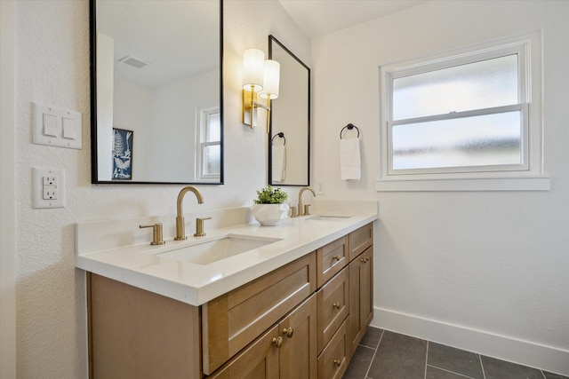 4601 Creekbend Dr, Houston, TX 77035 - full bathroom with double vanity and tile patterned floors