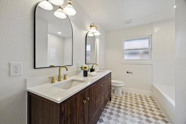 4601 Creekbend Dr, Houston, TX 77035 - full bathroom featuring double vanity and tile patterned floors