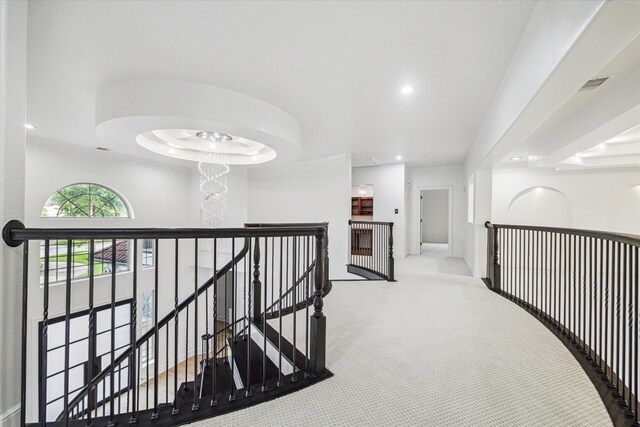 19 Sanctuary Trl, Missouri City, TX 77459 - corridor with an upstairs landing, recessed lighting, carpet, and a chandelier