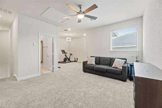 29510 Enchanted Breeze Ln, Katy, TX 77494 - living area featuring light carpet and a ceiling fan