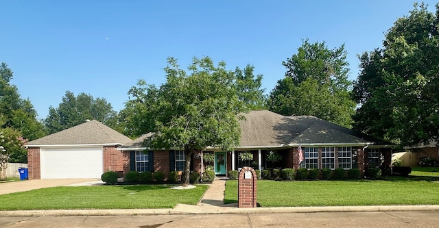 1308 Hagan St, Crockett, TX 75835 - view of front of property featuring a front lawn, driveway, brick siding, and an attached garage
