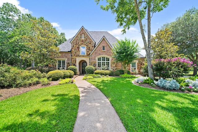 77 Big Trl, Missouri City, TX 77459 - view of front of home with stone siding and a front yard