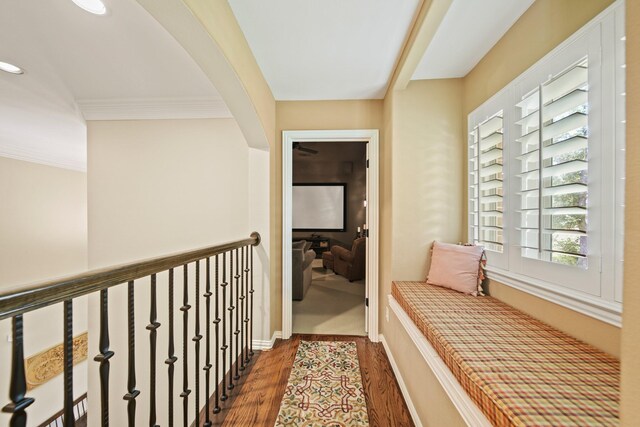 77 Big Trl, Missouri City, TX 77459 - corridor featuring dark wood-type flooring, ornamental molding, baseboards, and recessed lighting