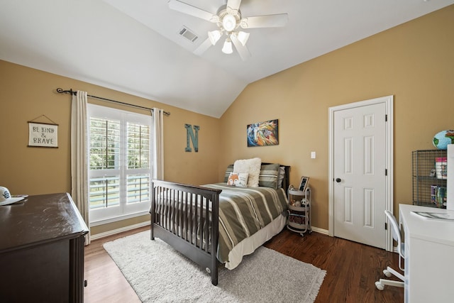77 Big Trl, Missouri City, TX 77459 - bedroom with wood finished floors, lofted ceiling, ceiling fan, and baseboards