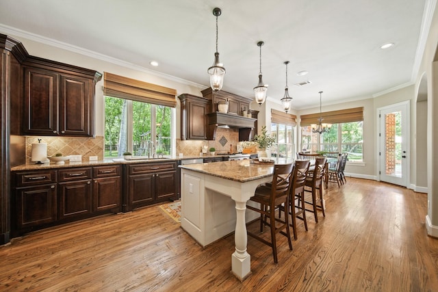 77 Big Trl, Missouri City, TX 77459 - kitchen featuring plenty of natural light, a sink, light wood-style flooring, recessed lighting, and crown molding
