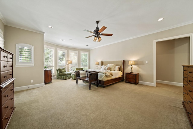 77 Big Trl, Missouri City, TX 77459 - bedroom with ornamental molding, light carpet, baseboards, recessed lighting, and multiple windows