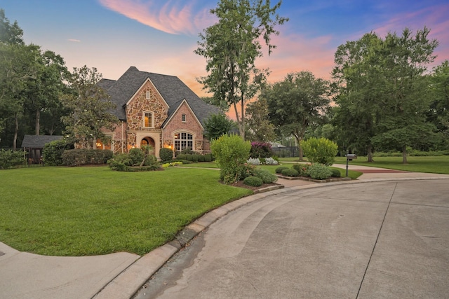 77 Big Trl, Missouri City, TX 77459 - view of front of home featuring stone siding, a front yard, and brick siding