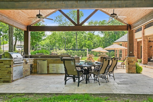 77 Big Trl, Missouri City, TX 77459 - view of patio featuring a ceiling fan, a gazebo, and outdoor dining area