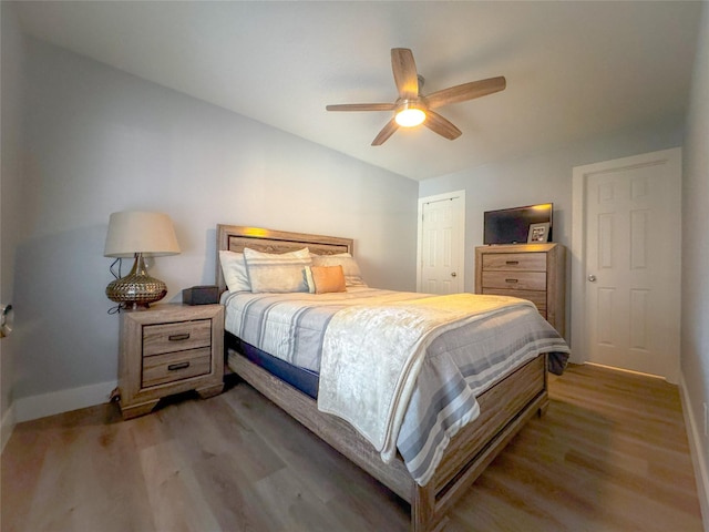 18323 River Sage Dr, Houston, TX 77084 - bedroom with wood finished floors, baseboards, a closet, and ceiling fan