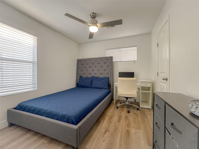 18323 River Sage Dr, Houston, TX 77084 - bedroom featuring light wood-style floors, multiple windows, and a ceiling fan